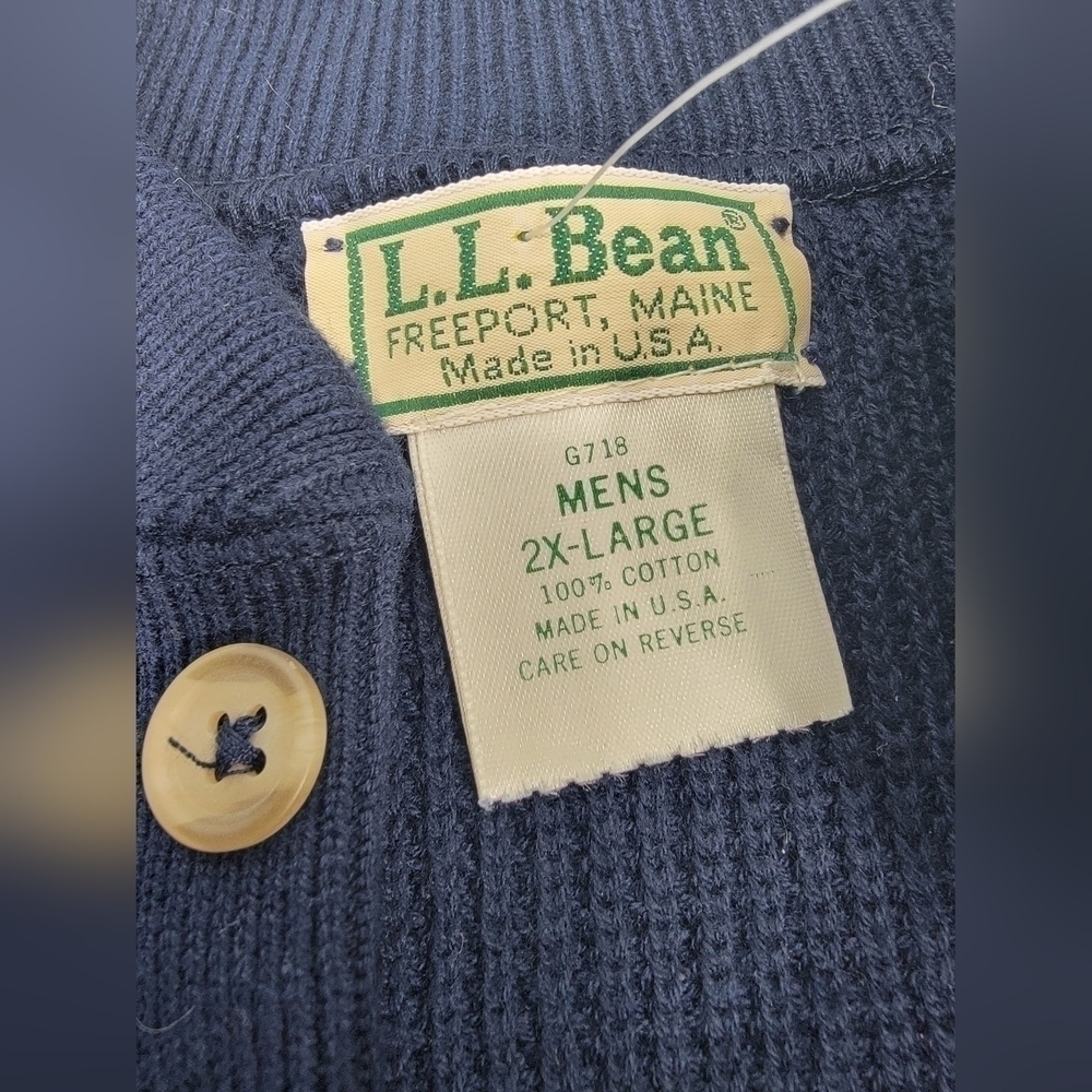 NEW Vintage LL Bean Fisherman Sweater Men's XXL 2XL Henley USA Made Navy Blue - Picture 5 of 15